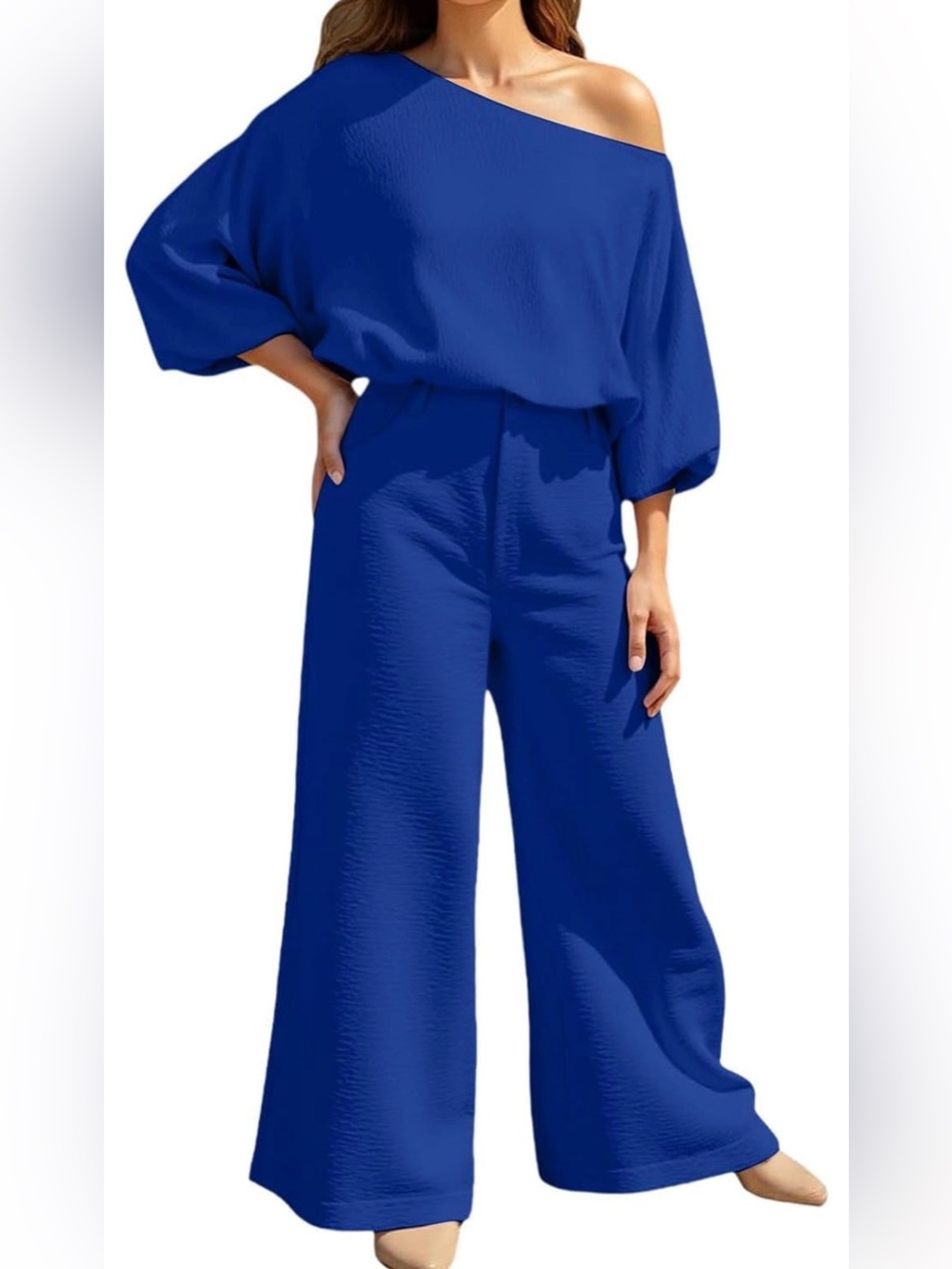 New One-Shoulder Wide-Leg Jumpsuit in Cobalt Blue